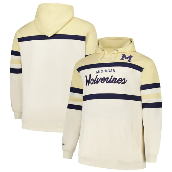 Men's Mitchell & Ness Cream Michigan Wolverines Big & Tall Head Coach Pullover Hoodie