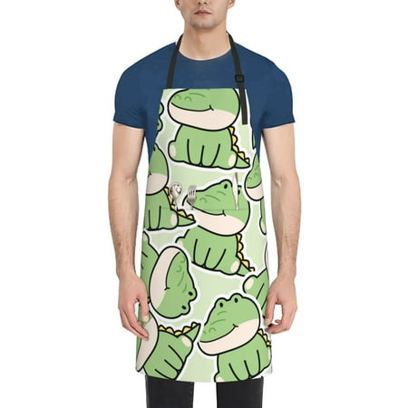 

Vsdgher Cute Crocodile Waterproof Apron with 2 Pockets Kitchen Chef Aprons Bibs for Grooming Cooking Baking Painting Gardening