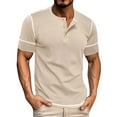 thumbnail image 1 of YDLCAFD Male Spring Short Sleeve Solid Color Letter Stripe Stitching Short Sleeve Top, 1 of 9