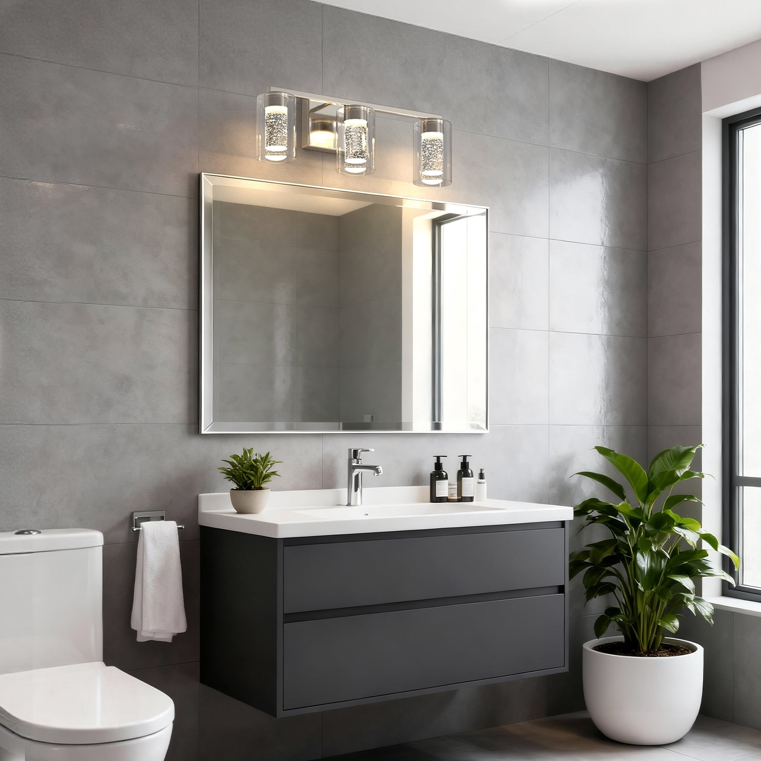 YANSUN 3-Light Bubble Glass Vanity Light with Remote, Dimmable & Color Adjustable for Bathroom living Room