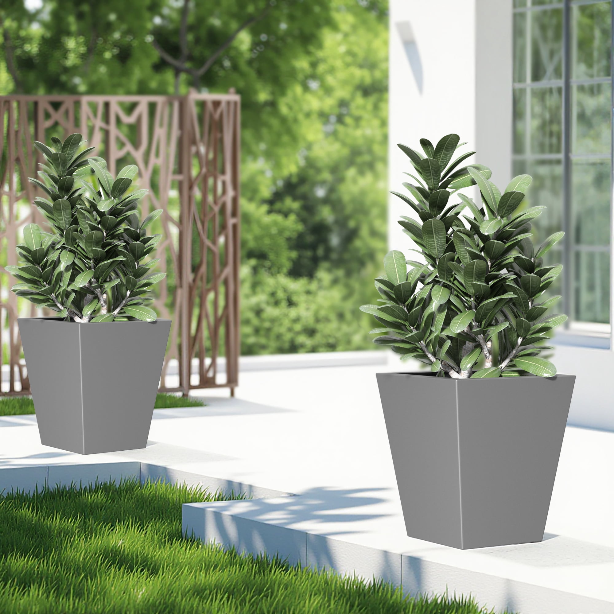 MAYEERTY 22*19*19" Gray Modern Metal Cone Planter with Drainage Hole for Outdoor Gardening, Patio & Balcony