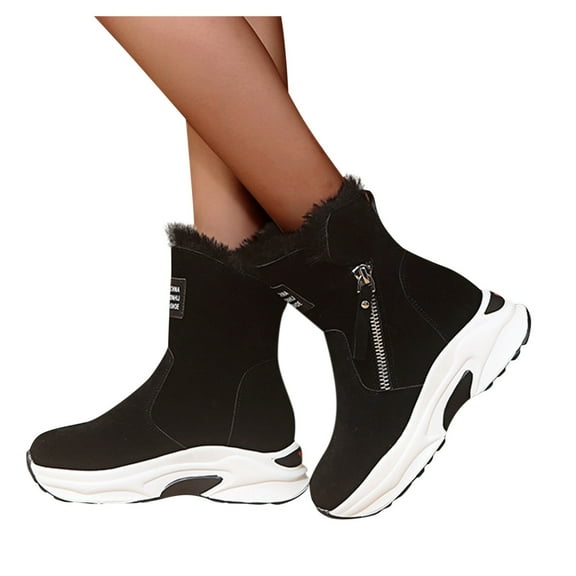 Chenyee Women's Warm Winter Fleece Lined Mid Calf Snow Boots Comfortale Side Zipper Outdoor Walking Shoes