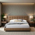 thumbnail image 3 of Claire Vegan Leather Upholstered Platform Queen Bed in Tan, 3 of 5