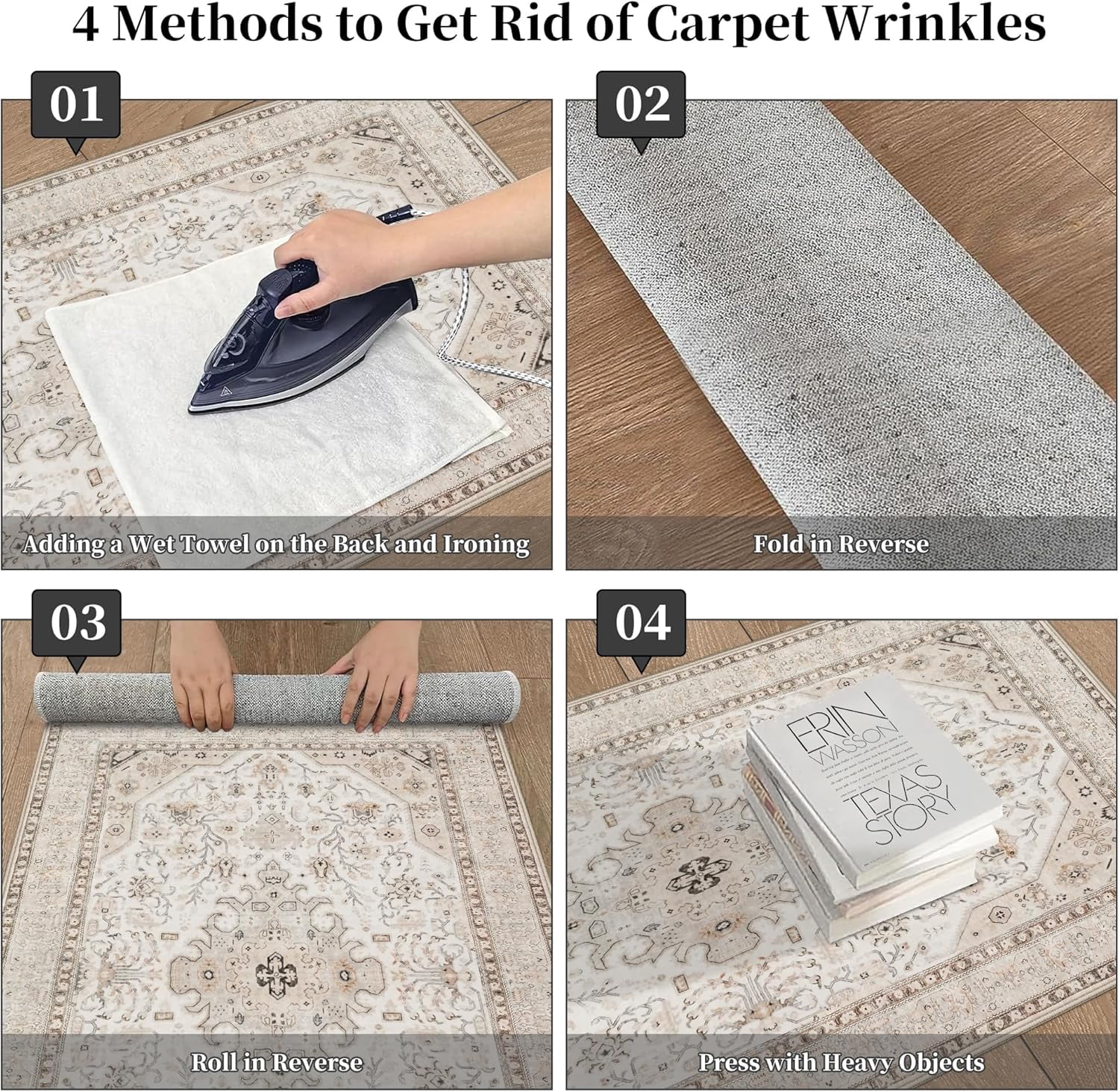 YOUFORTONG 4x5 Washable Entryway Area Rug, Non-Slip Oriental Farmhouse Low Pile Stain Resistant Thin Front Door Mat for Bathroom Kitchen,Ivory