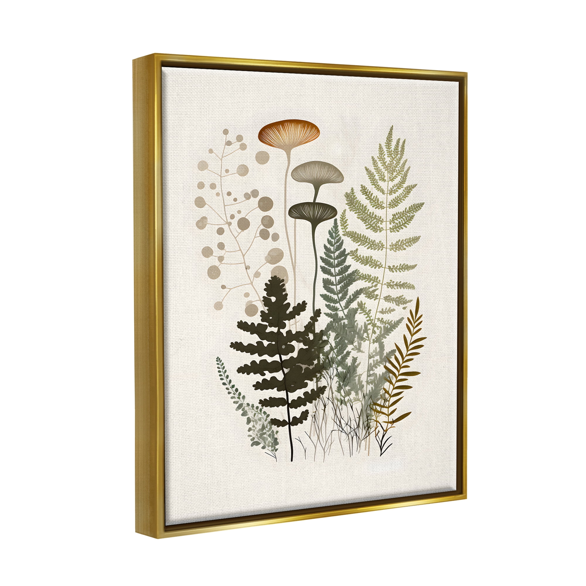Stupell Industries Neutral Forest Ferns Botanical & Floral Painting Gold Floater Framed Canvas Art Print Wall Art, 25 x 31