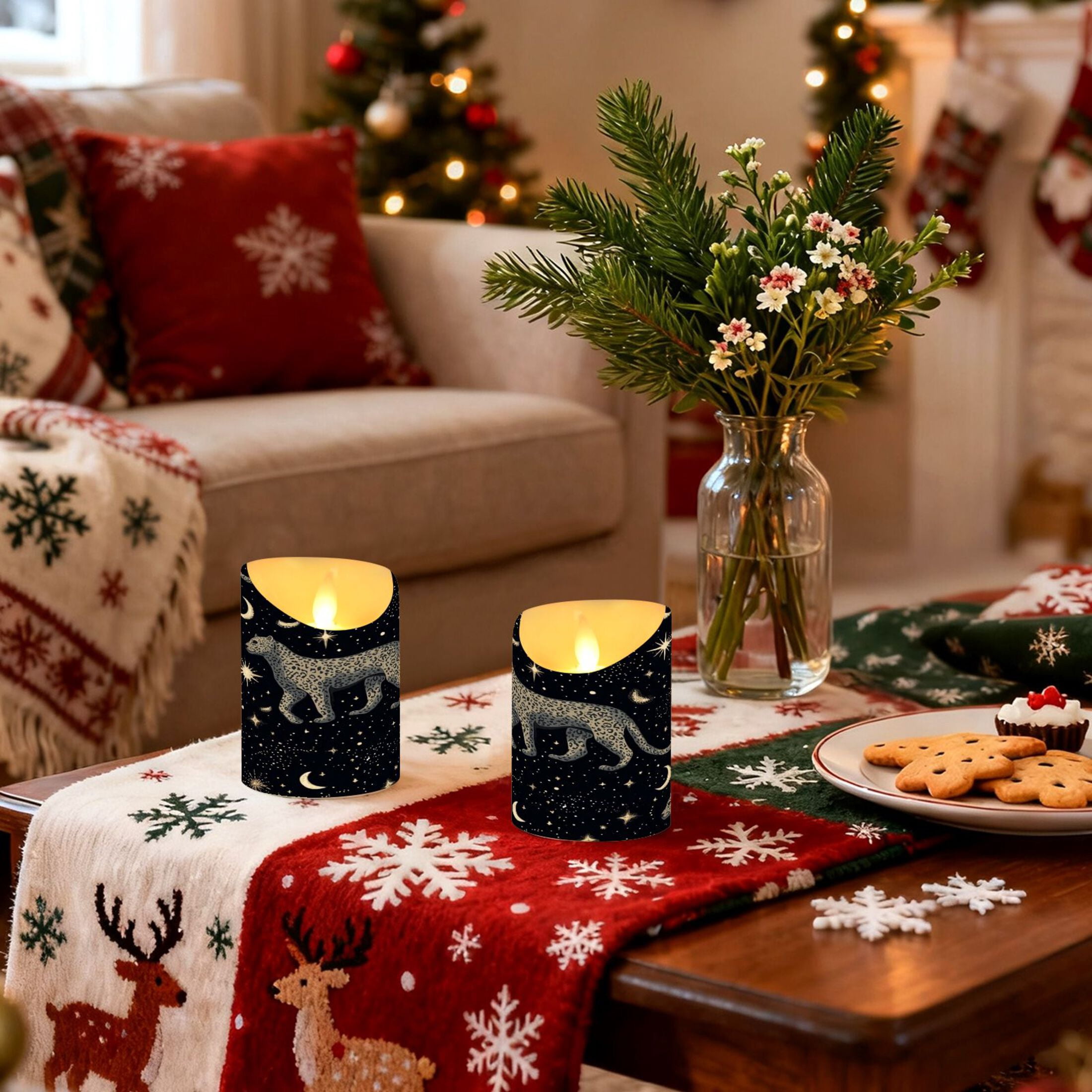 Iauyy Flameless Candles Battery Operated LED Pillar Candles with Remote and Timer, Leopard Set of 2 （M)