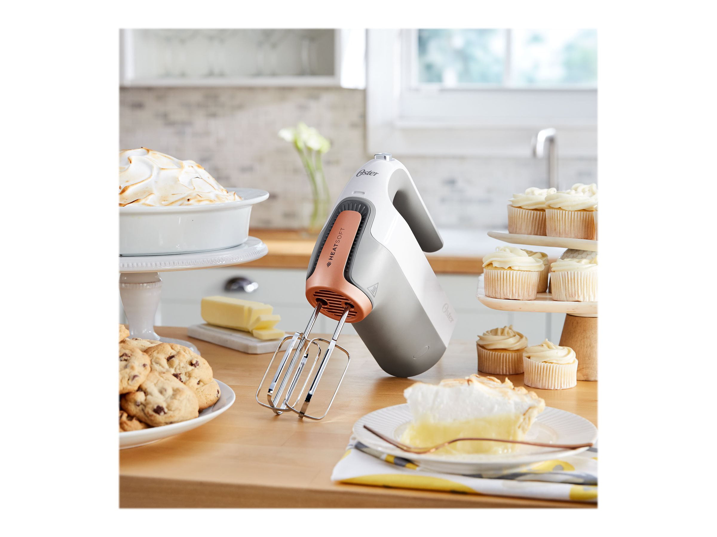 Renewed Oster 270-Watt Hand Mixer with HEATSOFT Technology and Whisk Dough Hooks and Storage Case 