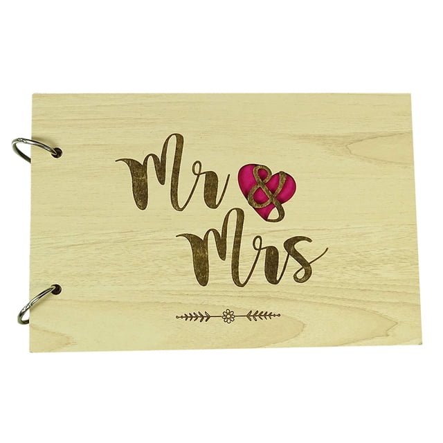 Darling Souvenir Personalized Mr and Mrs Name and Date Wood Engraved Wedding Guest Book, Holds 80 Pages