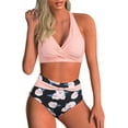 thumbnail image 1 of LAICAIW Womens Two Piece Swimsuits Wrap Front Bikini High Waisted Bottom Tummy Control Bathing Suits Vintage Print Swimwear, 1 of 7