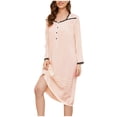 thumbnail image 2 of QUINDOS Button Down Pajamas for Women Midi Long Nightgowns for Women Knee Length Long Sleeve Sleep Dress Casual Solid Lace Home Wear Night Dress, 2 of 7