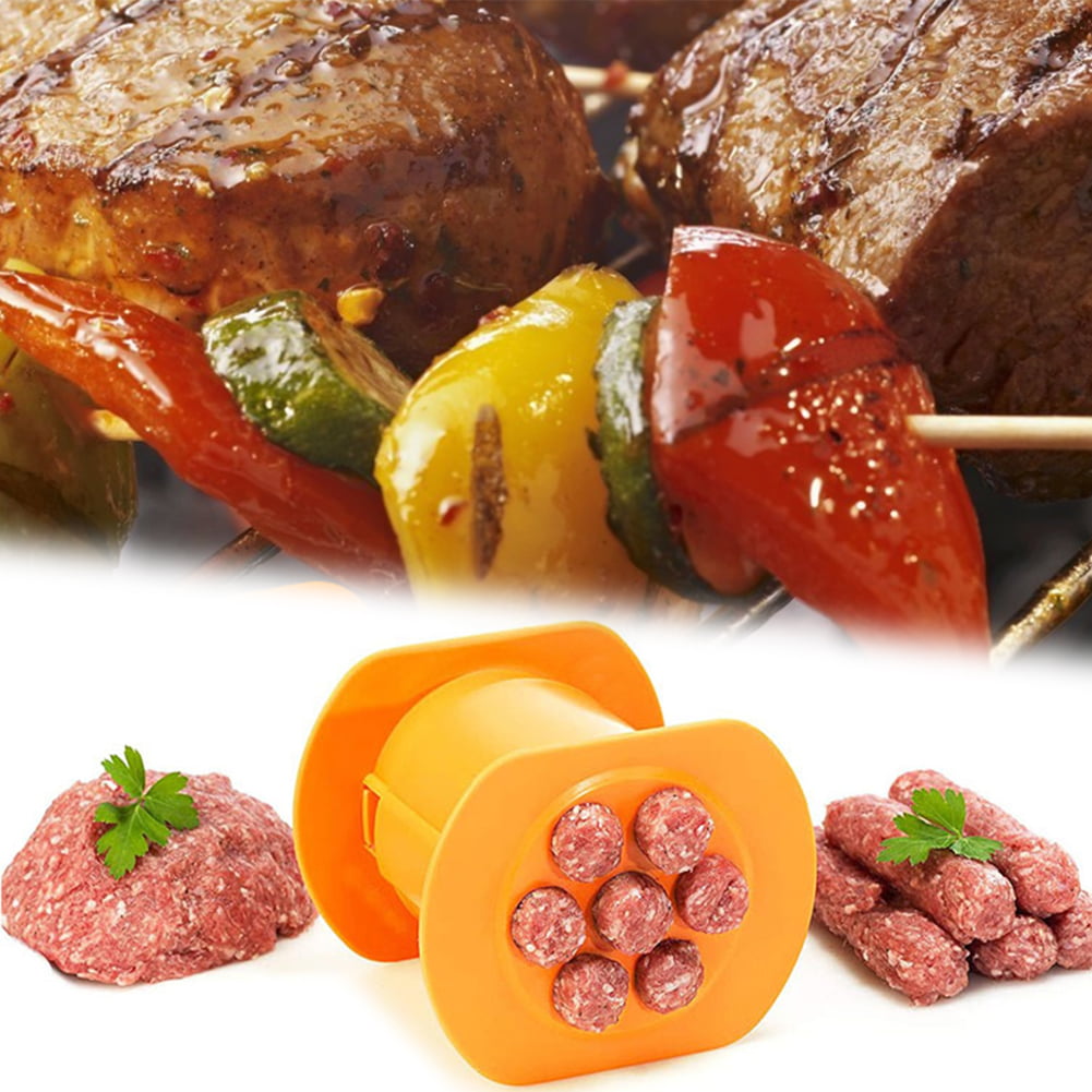 Manual Cevapcici Press Maker Hot Dog Meat Strip Squeezer 7 Sausages in One Press Cevapcici Press Maker,Non Stick Sausage Press Stuffer Household Barbecue Grilling Molds Safe Cooking Tool 