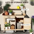 thumbnail image 4 of Outsunny Garden Potting Bench Table with Sink, Lockable Storage Cabinet and Open Shelf, Outdoor Planting Workstation with Steel Tabletop Natural Wood, 4 of 10