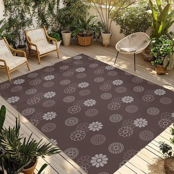 Brown Daisy Outdoor Rug for Patio/Deck/Porch, Non-Slip Large Area Rug 6 x 9 Ft, Modern Farmhouse Chrysanthemum Floral Indoor Outdoor Rugs Washable Area Rugs, Reversible Camping Rug Carpet Runner