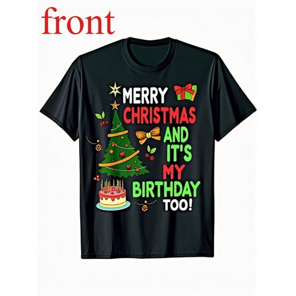 Women's Christmas Birthday Graphic Comfortable T Shirt Casual Short Sleeve Round Neck Top Black S-5XL