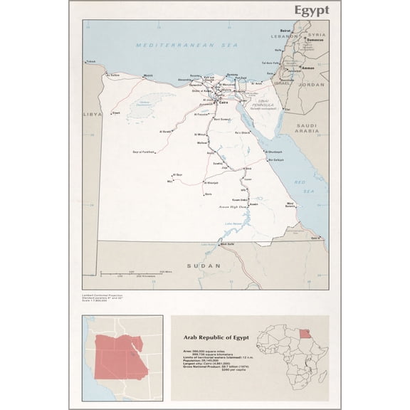 24"x36" Gallery Poster, cia map of egypt 1976