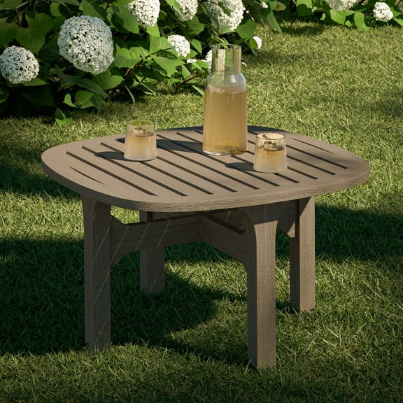 Saratoga Square Outdoor Patio Teak Wood Side Table in Weathered Gray
