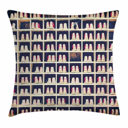 Bowling Collection - Bowling Party Decorations Throw Pillow Cushion Cover, Collection of Bowling Shoes in Their Rack Vintage, Decorative Square Accent Pillow Case, 18 X 18 Inches, Light Yellow Red Black, by Ambesonne