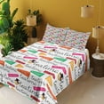 thumbnail image 2 of Ambesonne Emoji Fitted & Top Sheet Set with Shams, Colorful Alice Hatter Art, White Hot Pink, 2 of 5