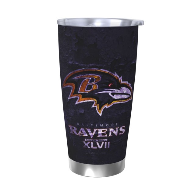 Taza térmica duradera de acero inoxidable 304 con temática del equipo de fútbol de los Ravens con tapa y pajita Taza térmica de acero inoxidable de 20 oz Taza para automóvil Adecuada para bebidas