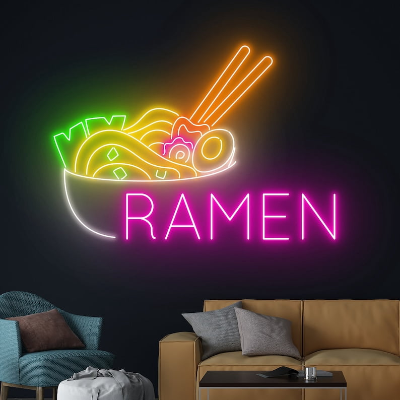Handmadetneonsign Ramen Neon Sign, Japanese Ramen Noodles Led Sign, Ramen Noodle Bowl Neon Light