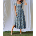 thumbnail image 4 of Women Summer Casual Square Neck Flutter Sleeve Boho Smocked A-Line Flowy Tiered Modest Midi Sun Dress with Pockets Style 1 XXXL, 4 of 7
