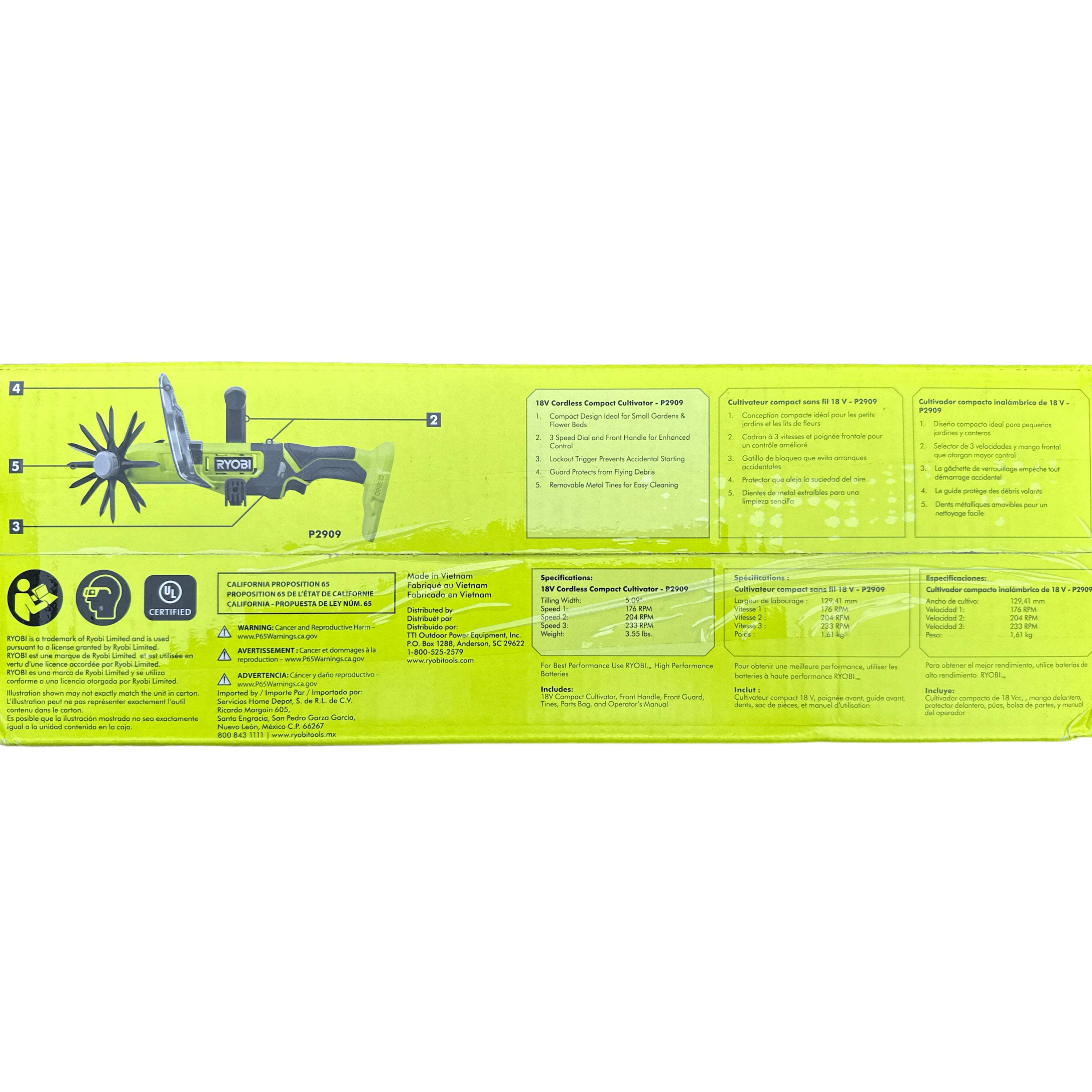 RYOBI ONEAND 18V Cordless Compact Battery Cultivator Tool ONLY P2909BTL