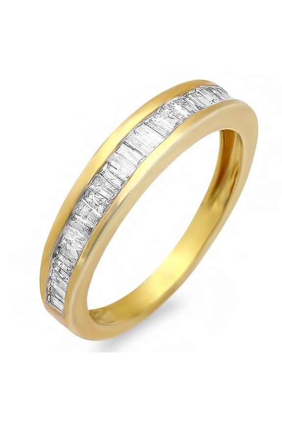 Collection 0.48 Carat (ctw) 18K Yellow Gold Plated Silver Baguette Diamond Stackable Wedding Band 1/2 CT, Size 7.5