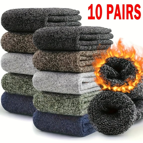 KELI 10-Pack Thermal Winter Socks – Heavyweight Unisex Crew Socks for Extreme Cold, Moisture-Wicking & Cushioned – Hiking, Work Boots, Daily Wear (Men’s 6-13/Women’s 8-12)