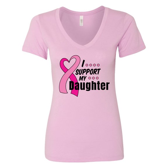 Inktastic Breast Cancer Awareness I Support My Daughter Pink Ribbon Women's V-Neck T-Shirt