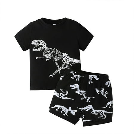 

WOLLED Toddler Kids Pullover T-Shirt 2 PCS Outfit Boys Girls Dinosaur Short-Sleeve Top for Infant 2-7 Years Old
