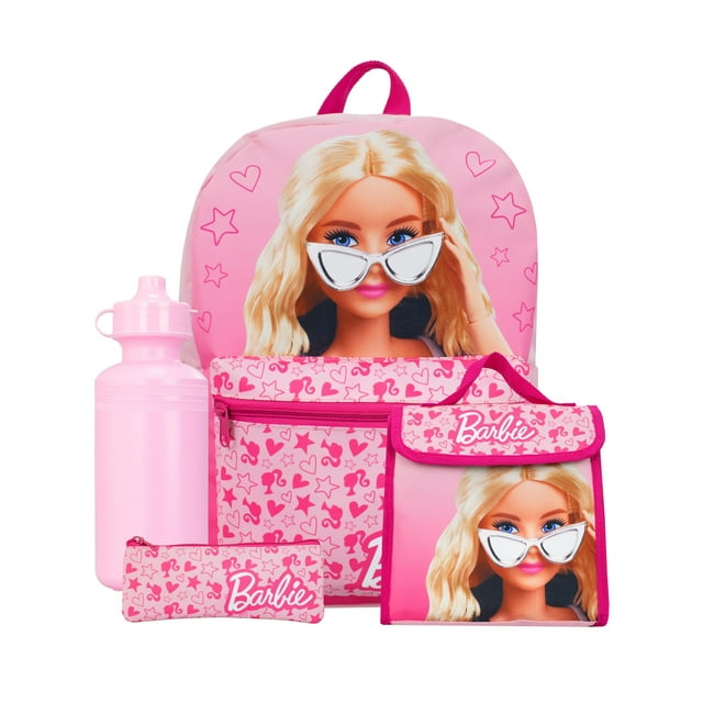 Set de mochilas Barbie School de 4 piezas para niñas Con bolsa de almuerzo y botella Barbie