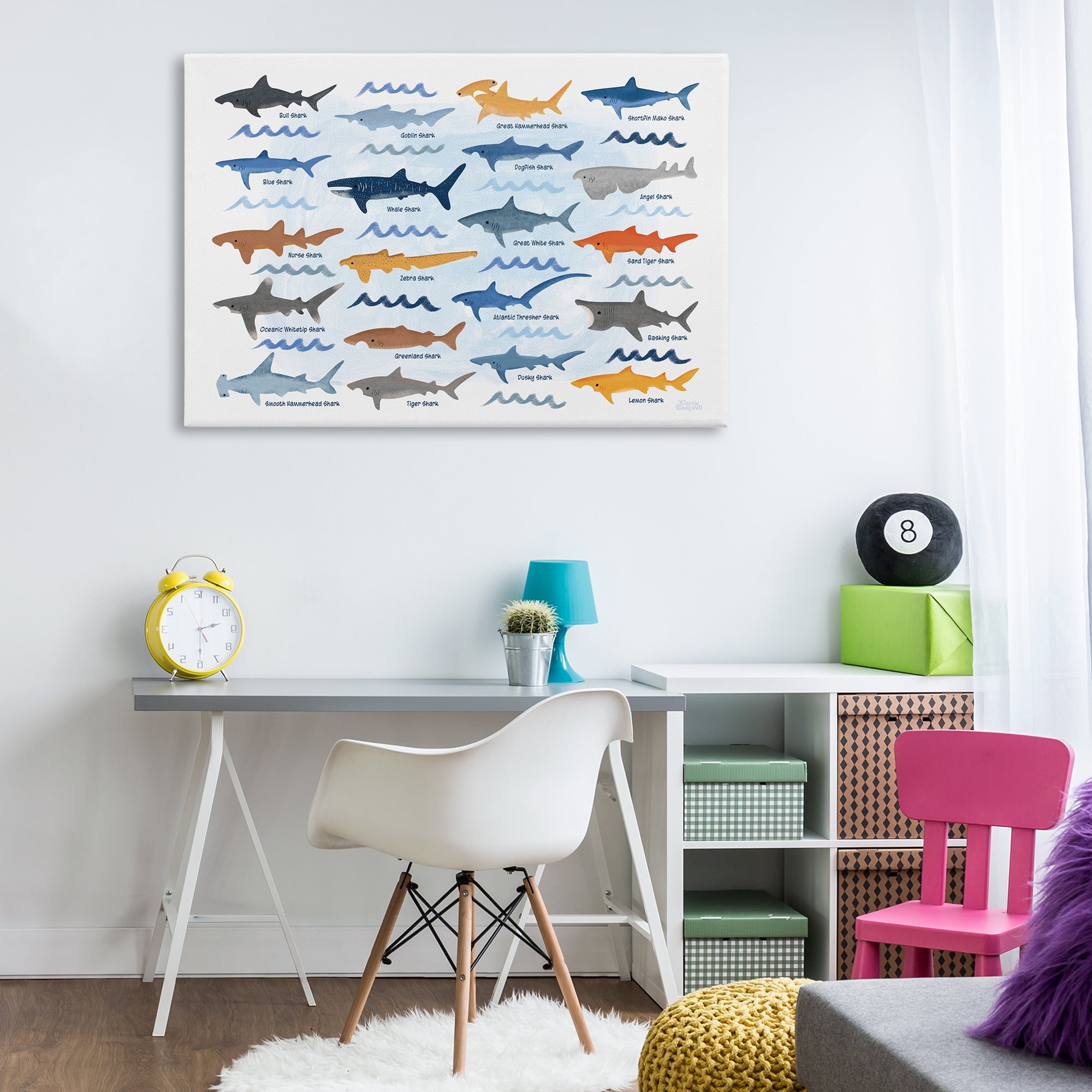 Stupell Industries Various Shark Breeds Coastal Painting Gallery Wrapped Canvas Art Print Wall Art, 45 x 30