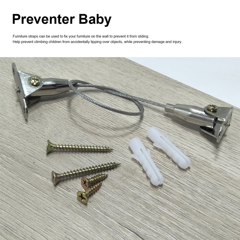 ZHONGLEFA 4 Set Furniture Safety Strap Stainless Steel Cabinet Anti Tip Kit for Furniture