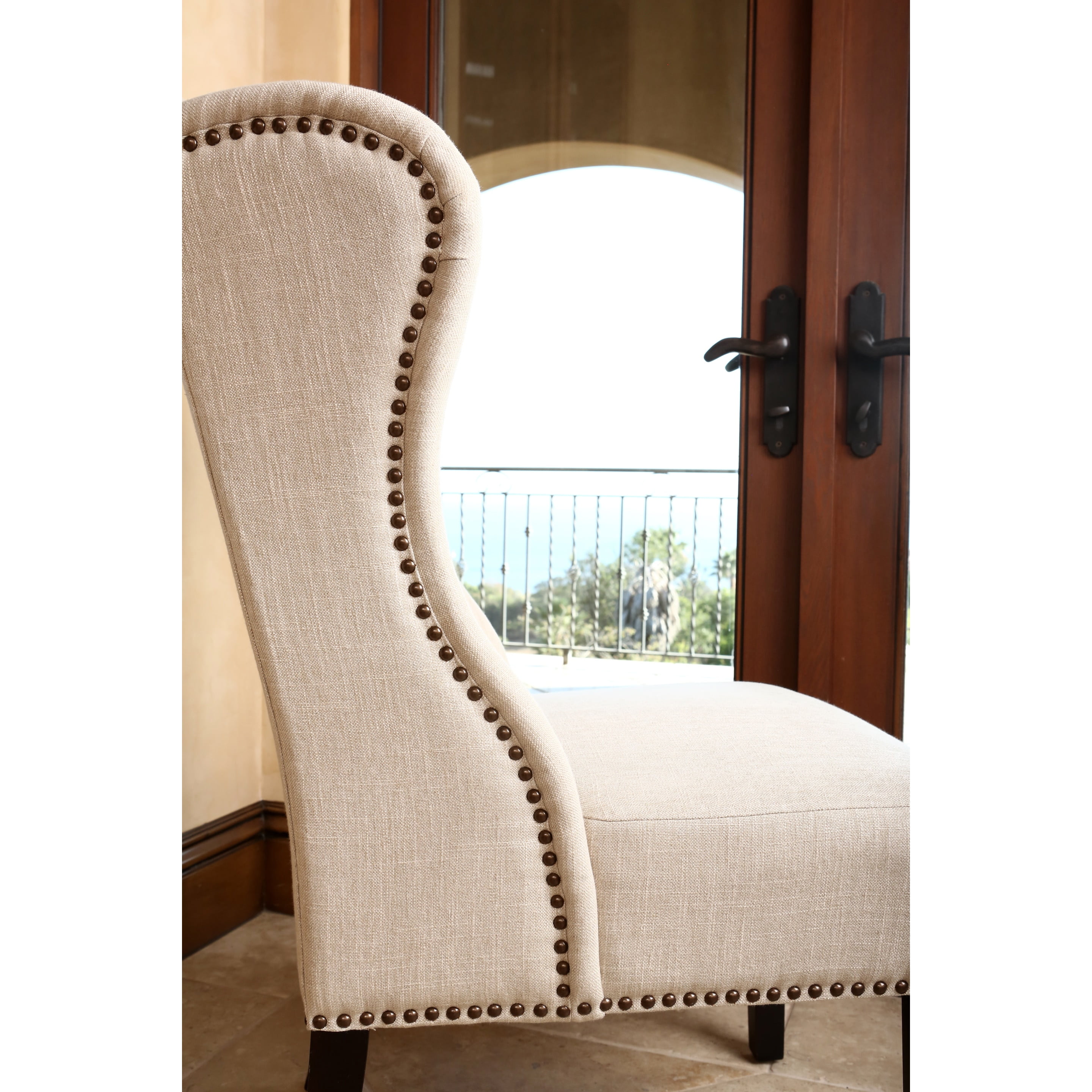 Abbyson Sierra Tufted Cream Linen Wingback Dining Chair Com