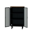 thumbnail image 3 of Glass Sideboard Buffet Cabinet, 3-tier Accent Cabinet with Glass Doors and Unique Fir Cabinet Top, Metal Console Sideboard for Entryway, Living Room, Dining Room, Black+Brown, 3 of 9