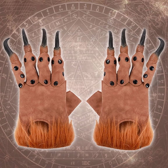 siminsem Halloween Furry Dragon Claw Gloves Hairy Wolf Werewolf Hands Animal Paw Accessories Cosplay Party Props Beast Monster Faux Fur Gloves for Adults 1 Pair, Coffee,A