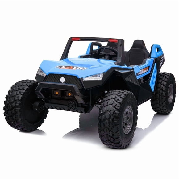 VOLTZ TOYS UTV 24 V pour Enfants à 2 Places - Buggy des Dunes Tout-Terrain Réaliste avec Pneus EVA, Suspension à Ressorts, Télécommande et Musique - Bleu