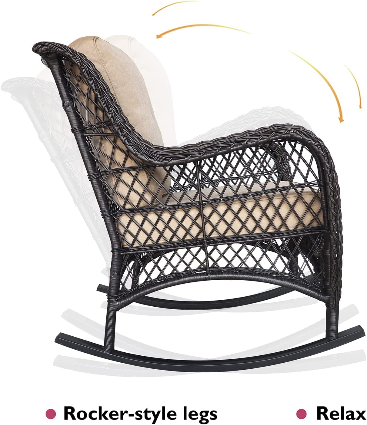 ATR 3-Piece Outdoor Patio Wicker Rocking Chairs Set,Rattan Rocker Chair Sets with Side Table for Porch,Khaki