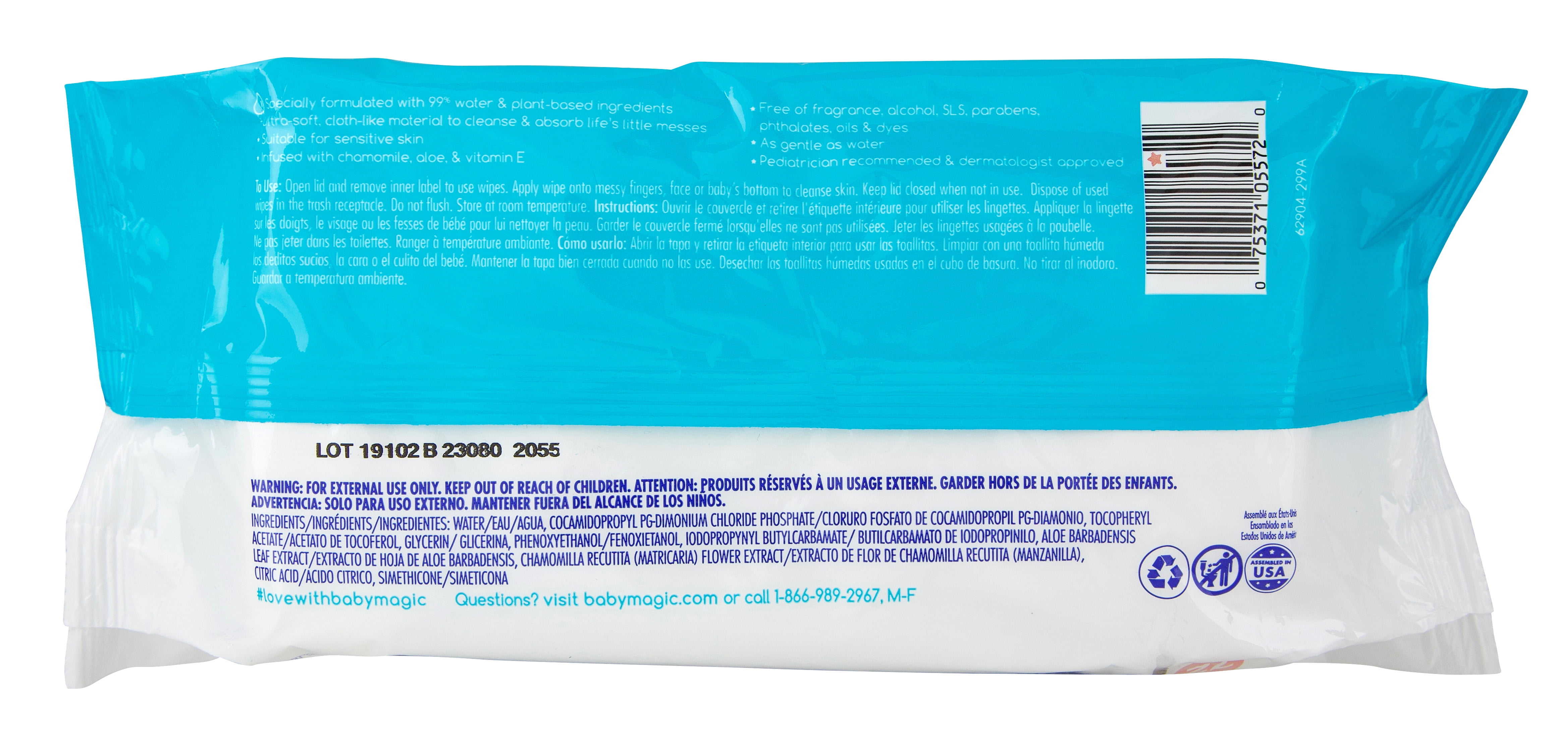 Baby Magic 3 in 1 Baby Wipes 72 count Fragrance Free Tear