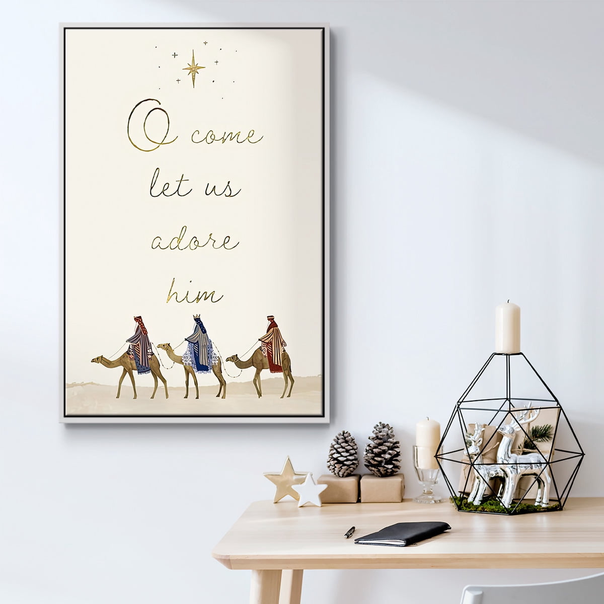 Away in a Manger Collection B - Framed Gallery Wrapped Holiday Canvas - 25 x 37 - White Frame