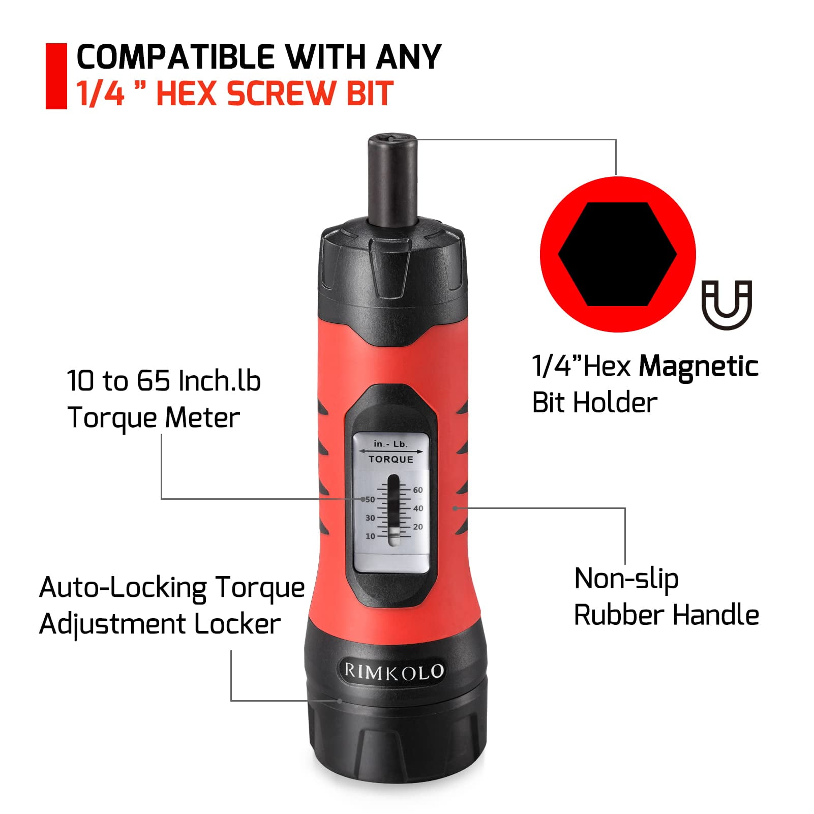 Torque Screwdriver Wrench Set (10-65 In.lb ±1) with 29 S2 Alloy Bits & 5 Drive Sockets | 1/4" Socket Adapter for Tools, Bike Repair, Mounting | Includes Portable Case