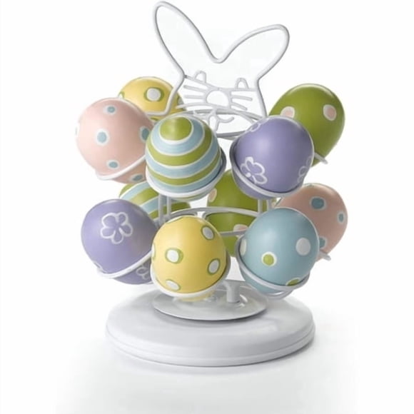Nifty Easter Egg Carousel - White Powder Coat Finish Spins 360-Degrees Kitchen Centerpiece Display Stand Decorative Egg Holder Lazy Susan Platform
