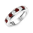 thumbnail image 3 of 925 Sterling Silver 4 MM Round Garnet Half Eternity Channel Mother's Day Gift Wedding Band Ring, 3 of 3