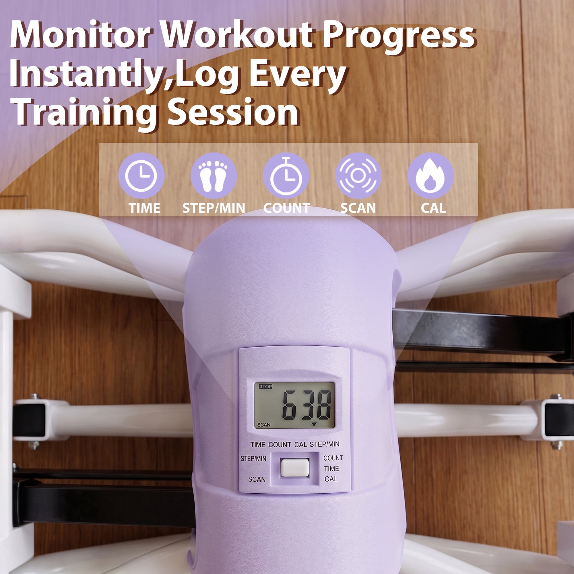 Leumius Rock Stepper for Exercise,Side-to-Side Stepper Machine with Resistance Bands & Digital Display,Foldable Mini Stepper for Home Workout,Purple