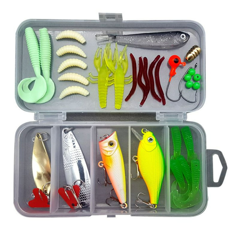 Fishing Lures Assorted Tackle Box: Hard Lures, Minnow, Popper, Crankbaits,  VIB, Topwater, Diving, Floating, Soft Plastics, Worms, Spoons, Saltwater,  and Freshwater Lures 