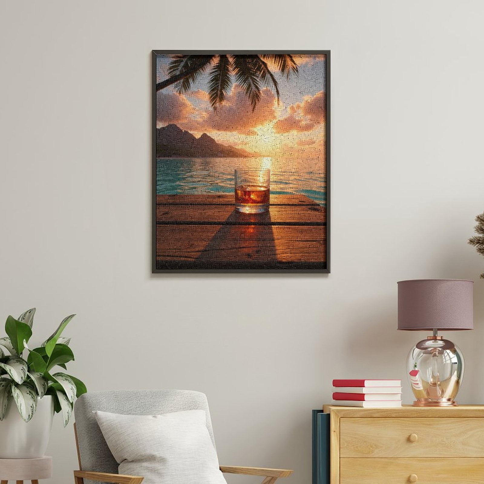Paint By Numbers Kit for Adults Beginner - DIY Sunset Ocean Whiskey Glass View Canvas Painting Kits for Adults, Frameless Paint By Number for Adults for Home Wall Decor 16x20 Inch