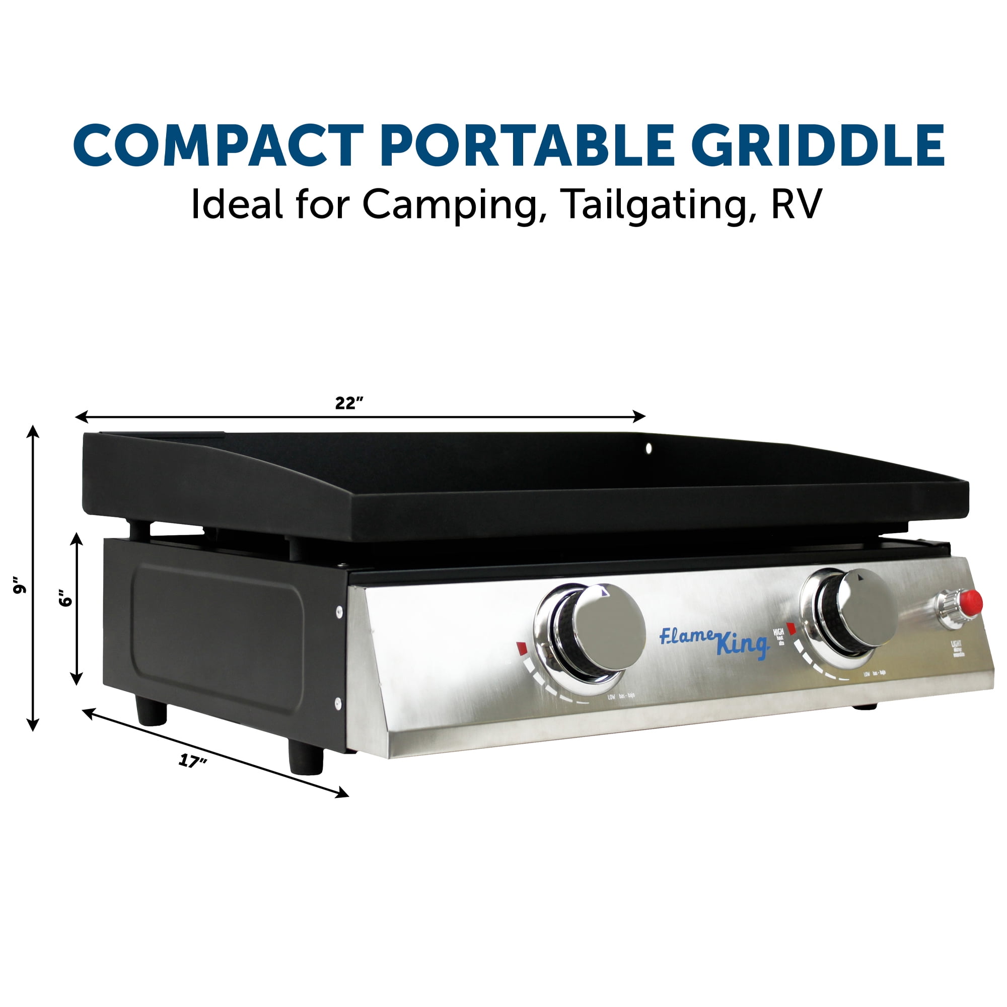 Flame King 2-Burner Propane FlatTop Tabletop Cast Iron Grill Griddle for Outdoor Cooking