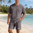 thumbnail image 2 of Mens Track Suits 2 Piece Set Short Sleeve Crew Neck Summer T Shirt And Drawstring Casual Track Shorts Sportswear Sets T Shirts Shorts Sets Fashion Retro Textured Sweatsuit Dark Gray Xl, 2 of 5