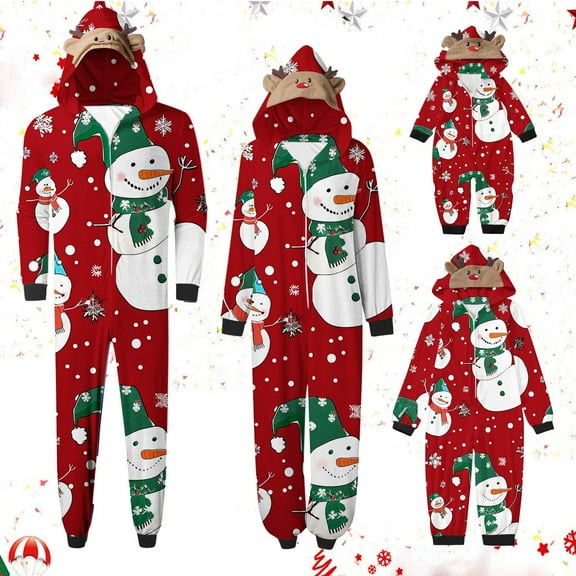 Odeerbi Christmas Onesie Pajamas for Family Holiday Sleep Jumpsuit Long Sleeve Family Christmas Pajamas Matching Sets Dad Printed Loungewear Jumpsuit Sleepwear Xmas PJs Set Red