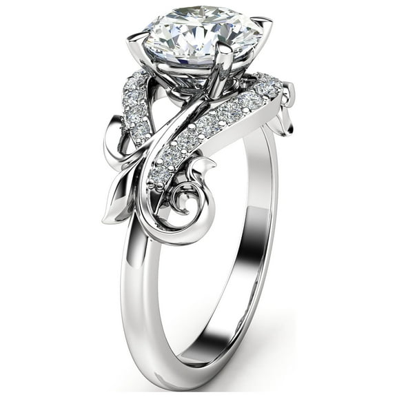 Unique Moissanite Leaf Engagement Ring In White Gold